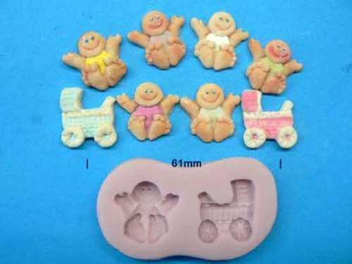 Tiny Baby and Pram Silicone Mould - Click Image to Close